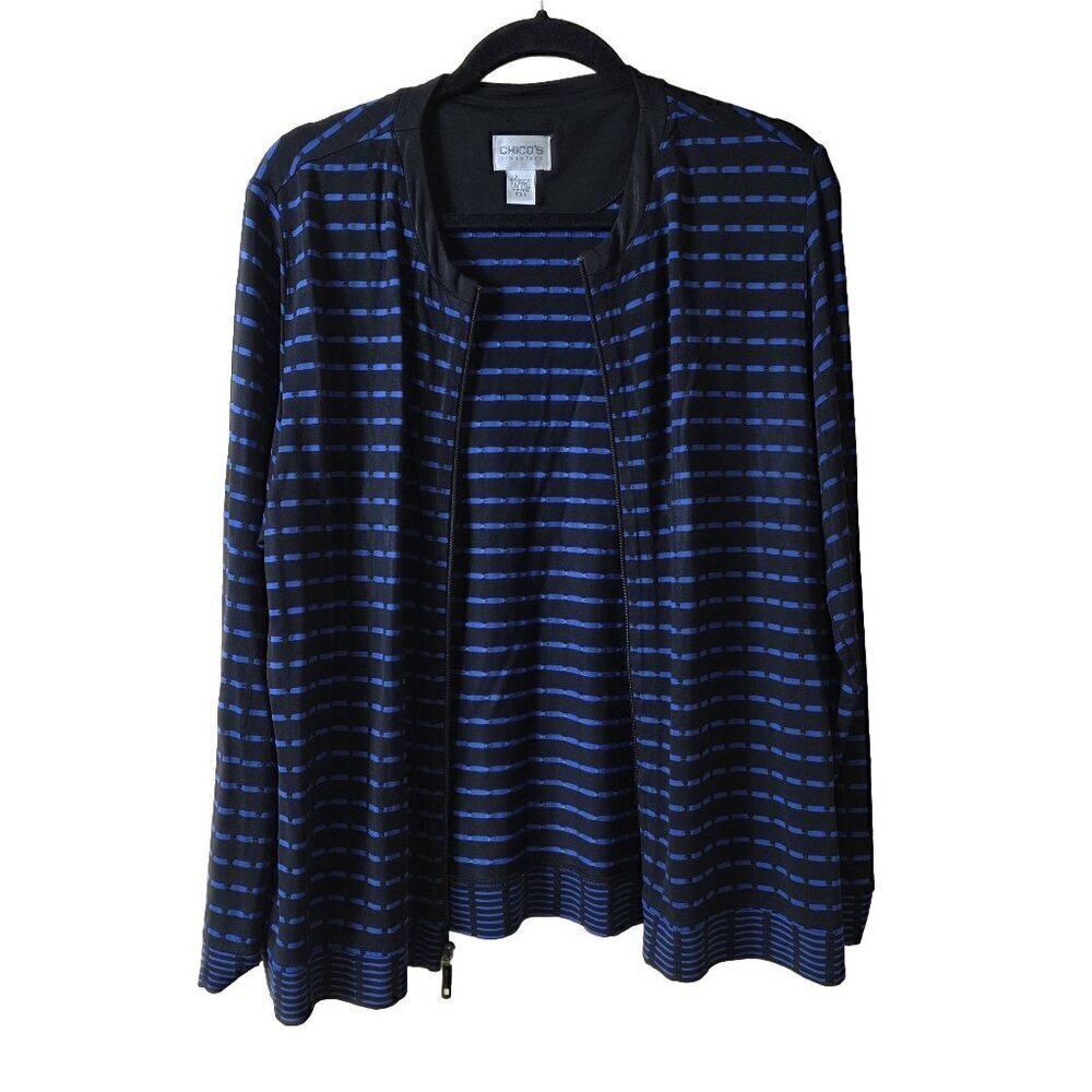 Chico's Traveler's Jacket. Royal Blue with Black Trim & Accents. Sz 3